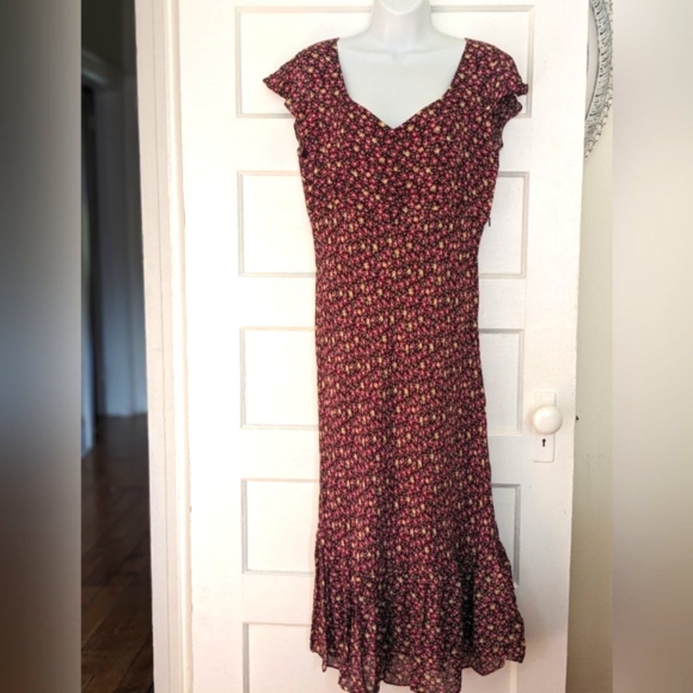 Laura Ashley Burgundy Floral Maxi Dress